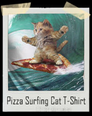 Pizza Slice Surfing Cat Shredding Waves T-Shirt