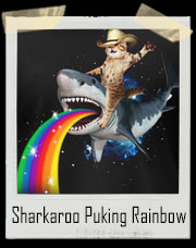 Cowboy Cat Riding A Bucking Sharkaroo Shark Puking A Rainbow T-Shirt