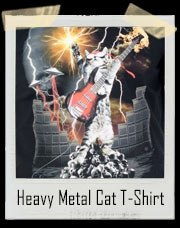 Heavy Metal Cat Skulls, Lightning, Aliens, and Fire T-Shirt